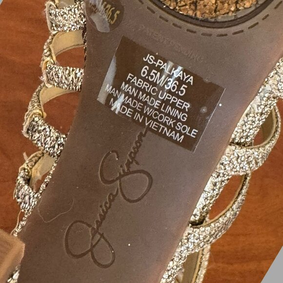 NWOT Jessica Simpson Palkaya Gold Glitter Strappy Stiletto Heel Sandals  4.25" - Picture 9 of 9